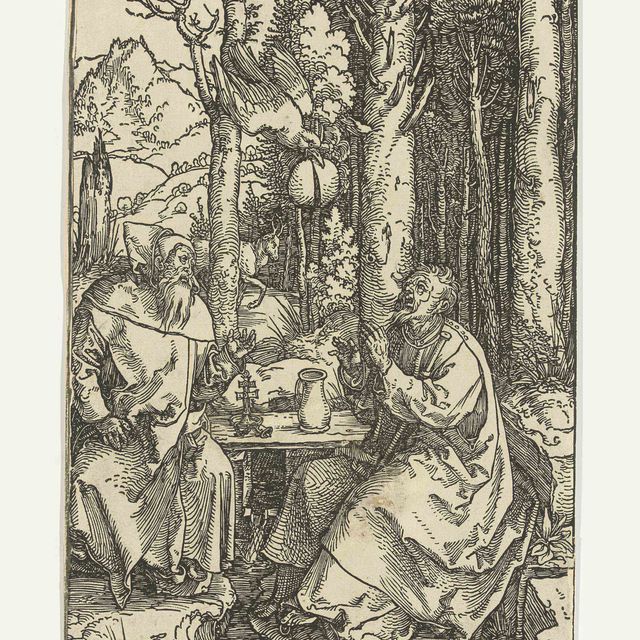 Albrecht Dürer — Святые Антоний и Павел в пустыне (Б. 107; М., Зал. 221; С.М.С. 136)