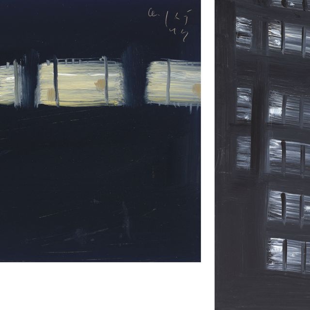 Alex Katz — Западная сторона, подпись и дата "Алекс Кац 97" (вверху справа), доска маслом размером 9 х 12 дюймов (22,9 х 30,5 см) Написана в 1997 году. Фасад II с подписью и датой "Алекс Кац 97" (вверху справа), мазонит, масло, 12 х 9 дюймов (30,5 х 22,9 см) Написана в 1997 году.