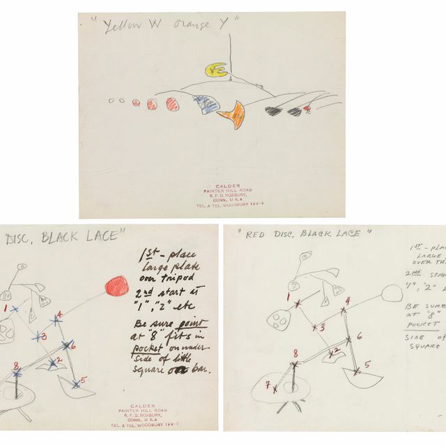 Alexander Calder — Желтый W, Оранжевый Y; Красный диск, Черное кружево; Красный диск, Черное кружево