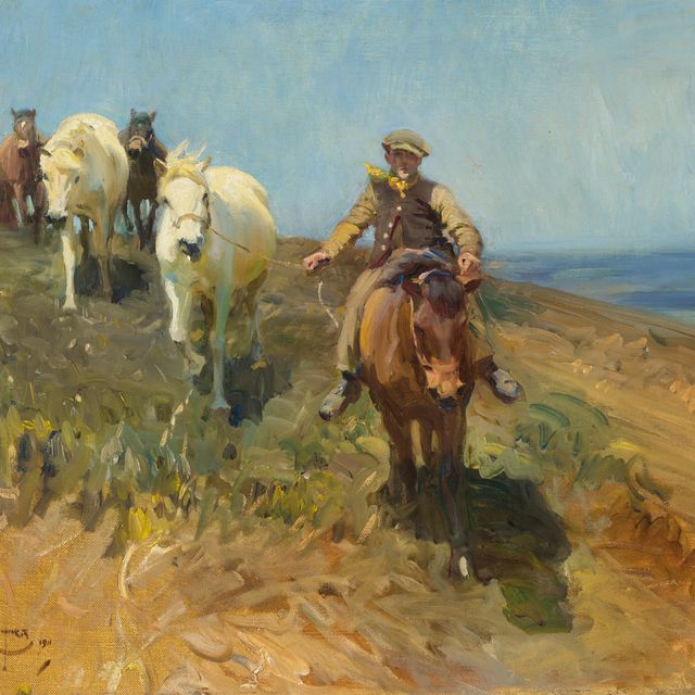 Alfred James Munnings — Креветка Ведет пони по холмам Рингленд, Норфолк