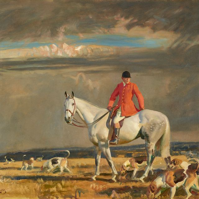 Alfred James Munnings — Охотник на сером коне "Исаак" от "Кубка"