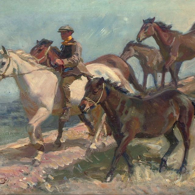 Alfred James Munnings — Креветки и шесть пони на холмах Рингленда