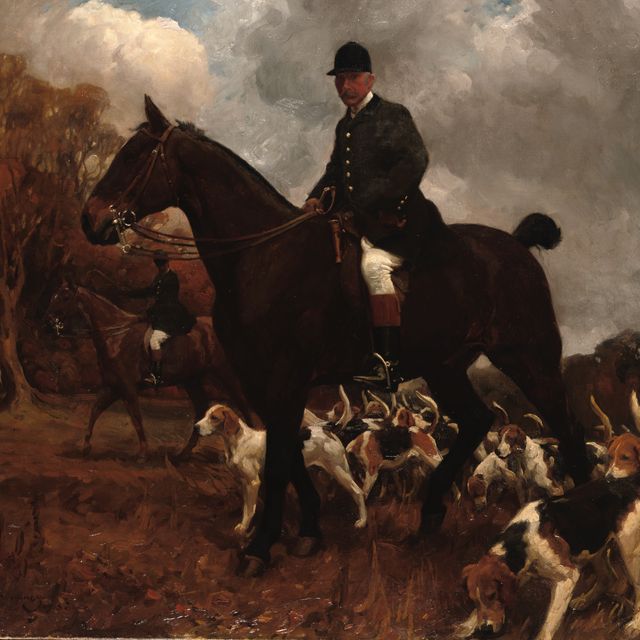 Alfred James Munnings — Портрет мистера Томаса Осборна Спрингфилда, егеря Данстон Харриерс, на его любимом охотнике Мангрине