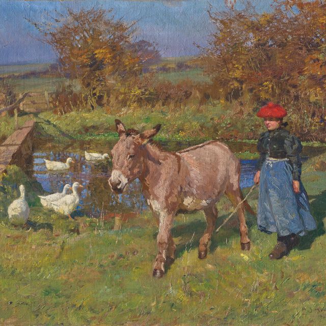 Alfred James Munnings — Кроствик Коммон: Женщина с ослом и гусями