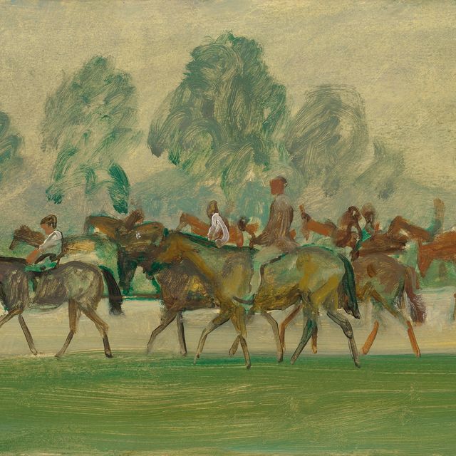 Alfred James Munnings — Лошади на прогулке на Уоррен-Хилл, Ньюмаркет, раннее утро