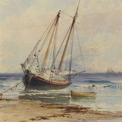 Alfred Thompson Bricher — Выброшенная на берег шхуна