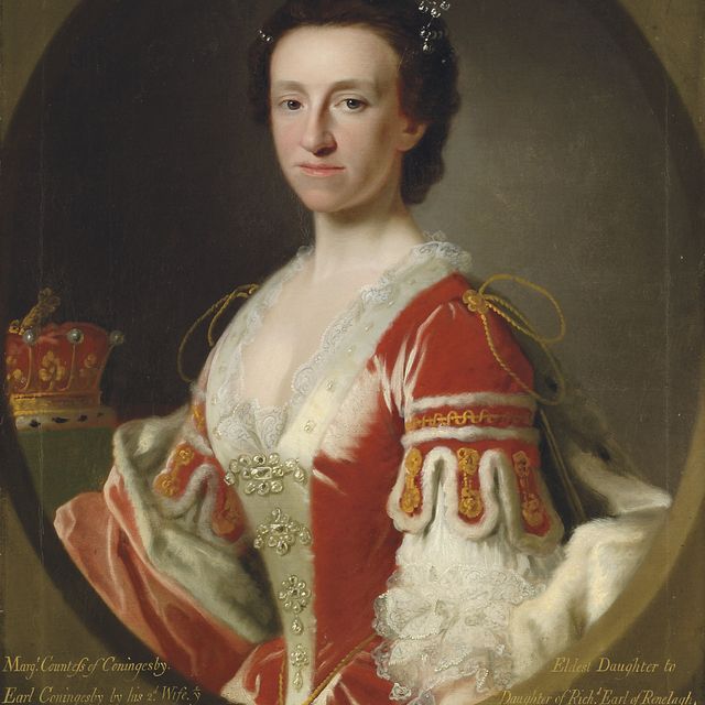 Allan Ramsay — Портрет Маргарет, графини Конингсби (ум. в 1761 году), в полный рост, в мантии, с короной на столе позади, в искусственном овале