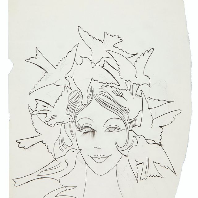 Andy Warhol — Женская голова, рука и птицы