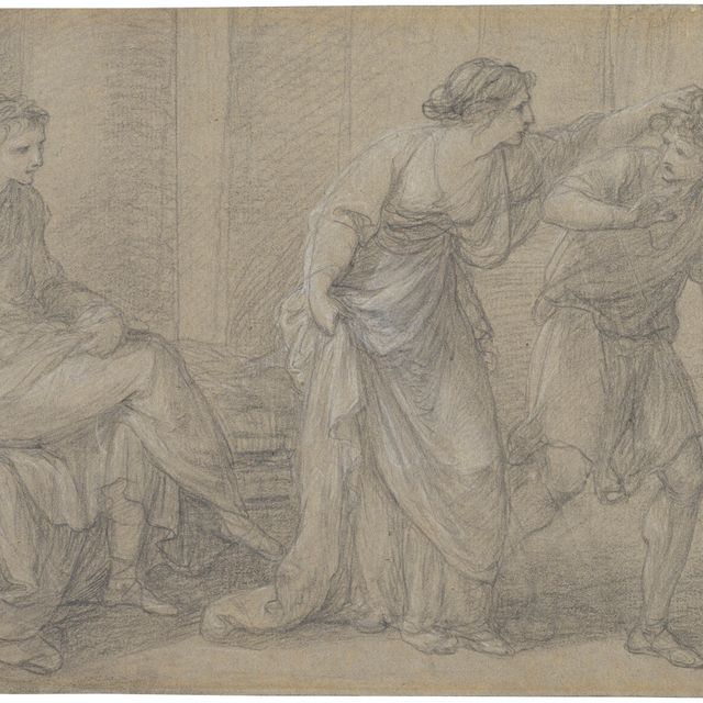 Angelica Kauffmann — Молодая женщина хватает молодого человека за волосы, а мужчина смотрит на нее