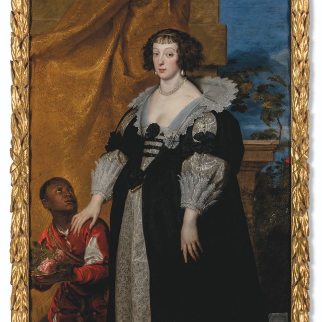 Anthony van Dyck — Портрет Генриетты Лотарингской, принцессы Фальцбурга и Ликсгейма (1605-1660), в три четверти роста, в черном с серебром платье, с неизвестной сопровождающей