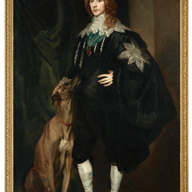 Anthony van Dyck — Портрет Джеймса Стюарта, 4-го герцога Леннокса и 1-го герцога Ричмонда (1612-1655), в полный рост, со звездой и подвязкой ордена Подвязки, с собакой у ног.