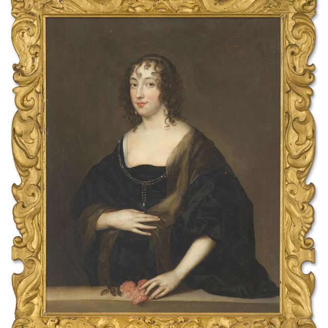 Anthony van Dyck — Портрет дамы в полный рост, в черном платье, на каменном парапете