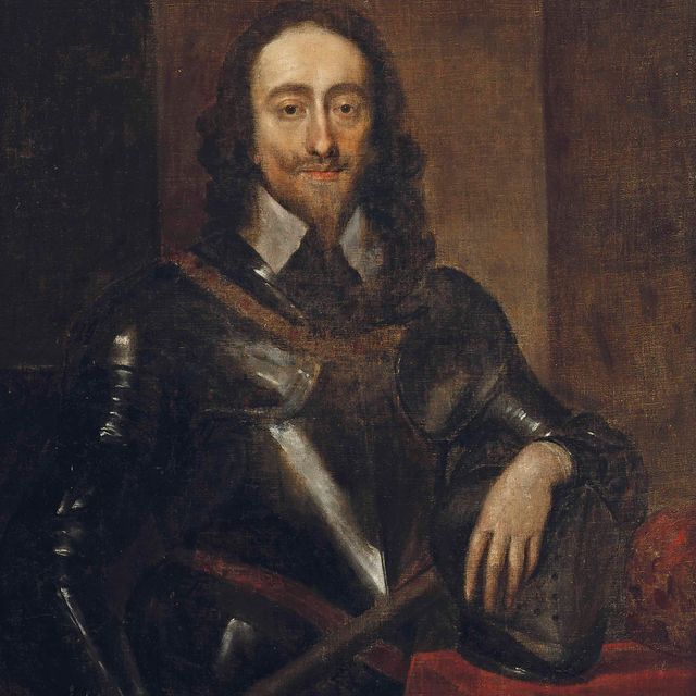 Anthony van Dyck — Портрет короля Карла I (1600-1649) в полный рост, в доспехах, с жезлом в руке и левой рукой, опирающейся на шлем.