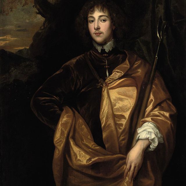 Anthony van Dyck — Портрет Филиппа Уортона, 4-го барона Уортона (1613-1696), в три четверти роста, в коричневом сюртуке и желтом плаще, на фоне пейзажа