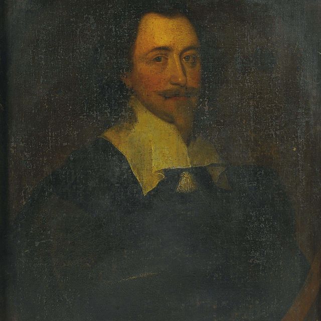 Anthony van Dyck — Портрет сэра Роберта Ловетта из Лискомба, во весь рост, в черном сюртуке, с батистовым воротником, застегнутым кисточкой, в искусственном овальном обрамлении.