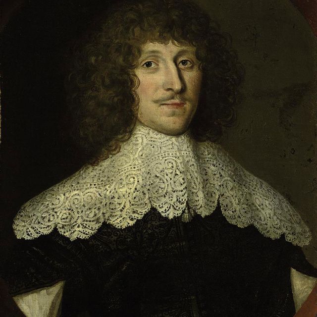Anthony van Dyck — Портрет Уильяма Кавендиша, 1-го герцога Ньюкасл-апон-Тайн (1592-1676), во весь рост, в черном сюртуке с кружевным воротником, в скульптурном картуше.