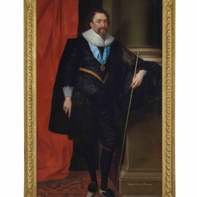 Anthony van Dyck — Уильям Герберт, 3-й граф Пембрук (1580-1630), в полный рост, в черном камзоле и чулках, держит в руках жезл лорда Стюарта