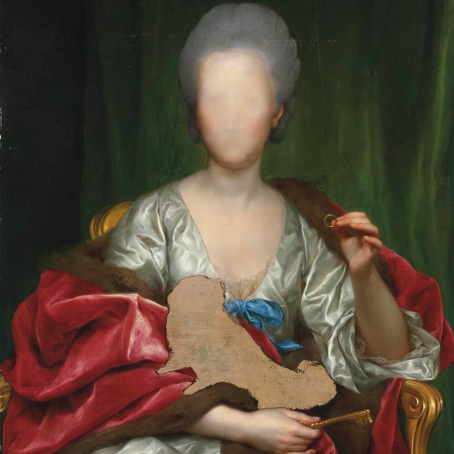 Anton Raphael Mengs — Портрет Марианы де Сильва-и-Сармьенто, герцогини Уэскарской (1740-1784), в полный рост, в белом платье и накидке на меховой подкладке, с кольцом и ключом в руках, за задрапированной занавеской - незаконченный.