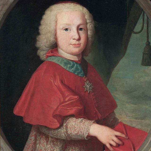 Anton Raphael Mengs — Портрет молодого кардинала в полный рост, в облачении священника, с французским королевским орденом Святого Эспри, держащего в руках биретту