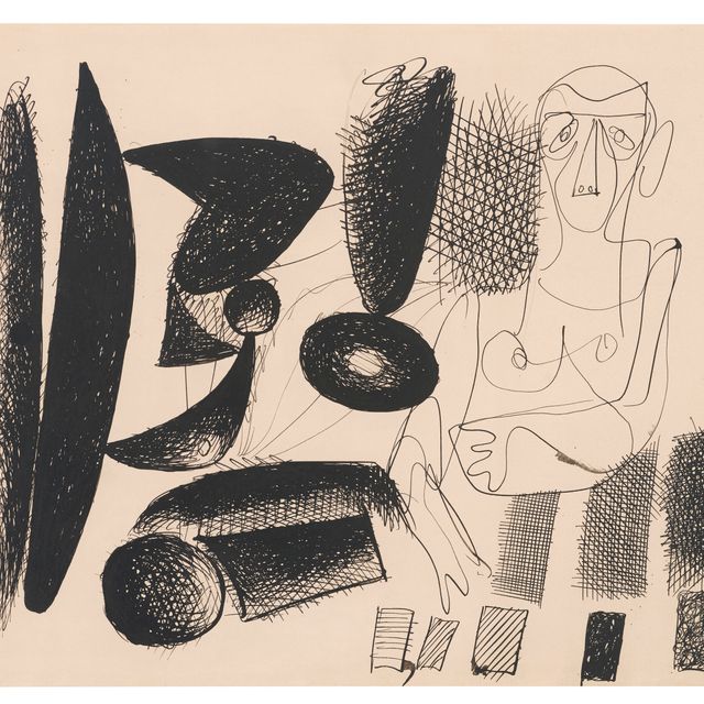 Arshile Gorky — Без названия [Этюд по мотивам картины Пикассо ”Карнет Динар"] и [Этюды стоящей женской фигуры и головы]