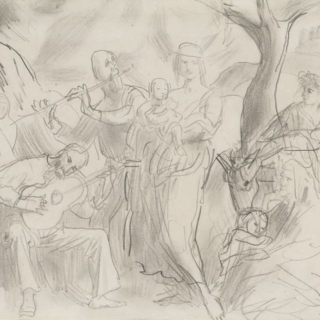 Augustus John — Изучение композиции с осликом, фигурами и музыкантами