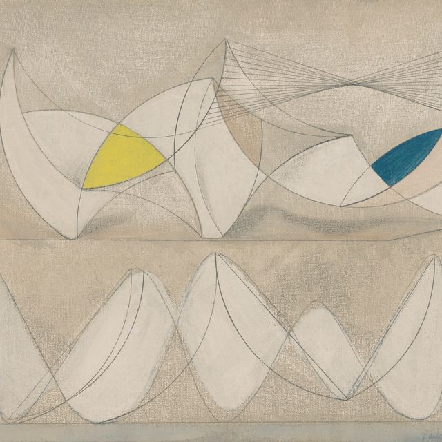 Barbara Hepworth — Две изогнутые фигуры на сером фоне