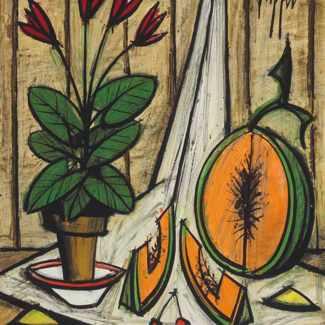 Bernard Buffet — Горшок с цикламенами и дыней