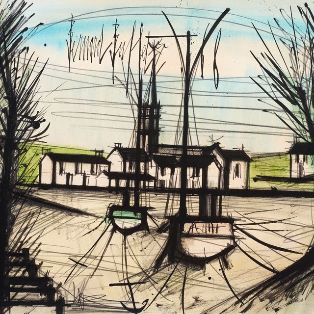 Bernard Buffet — Деревня и барки