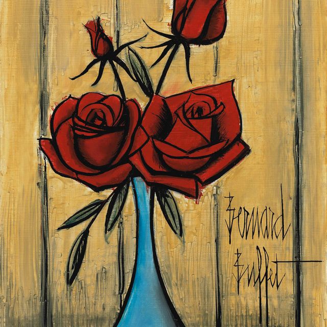 Bernard Buffet — Красные розы в голубой вазе