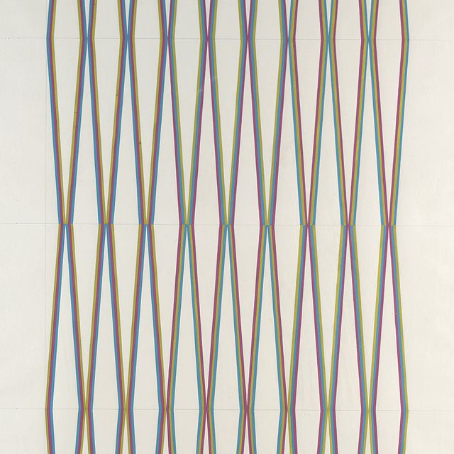 Bridget Riley — Вишневые, бирюзовые и оливковые ромбы