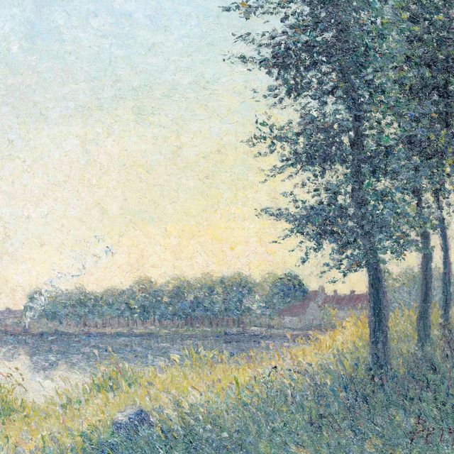 Camille Pissarro — Паровой катер на реке в сумерках