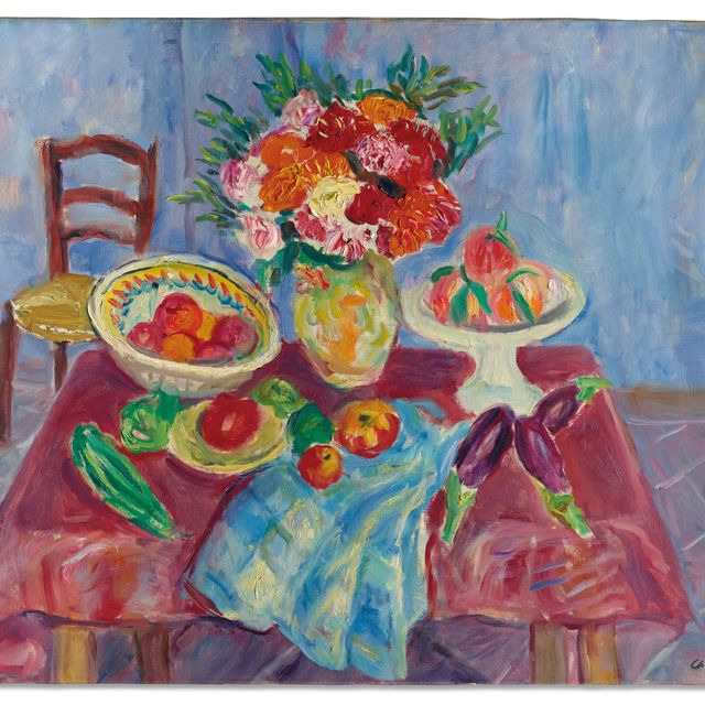 Charles Camoin — Натуральный морт с белым компотье, печами и баклажанами
