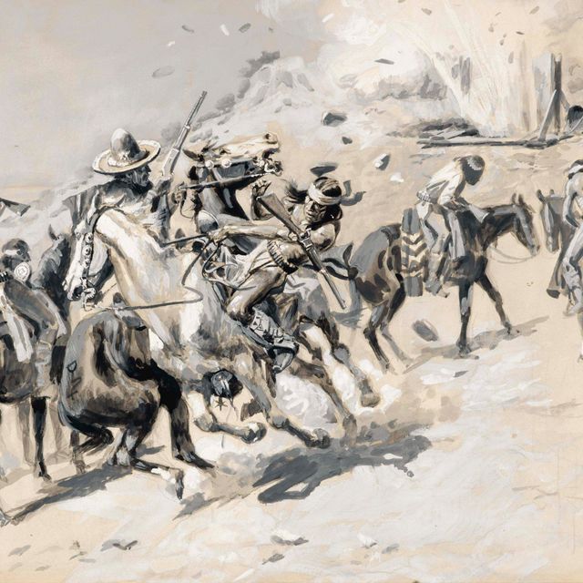 Charles Marion Russell — Динамит! "Из пасти вылетела масса камней, и они беспорядочно посыпались на пейзаж".