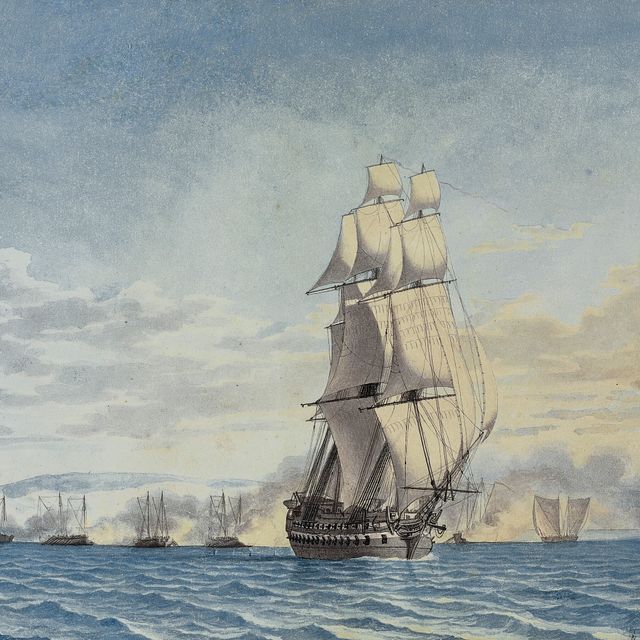 Christoffer Wilhelm Eckersberg — Датские канонерские лодки атаковали судно H.M.S. Tigress в Агерсе