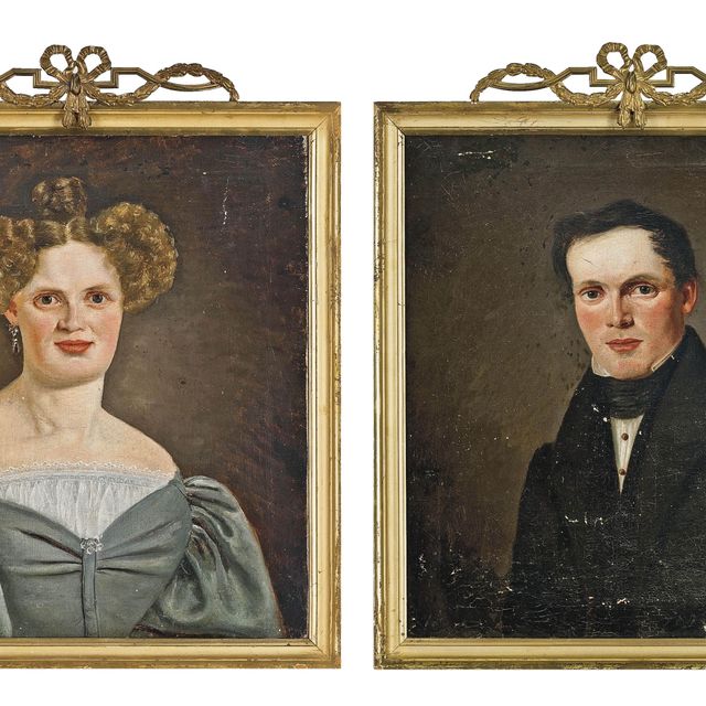 Christoffer Wilhelm Eckersberg — Портрет дамы в сером платье и портрет джентльмена в черном сюртуке и галстуке, оба длиной до груди.