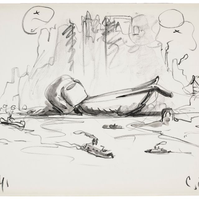 Claes Oldenburg — Предлагаемый колоссальный памятник Бэттери, Нью-Йорк: Пылесос, вид с Верхней бухты