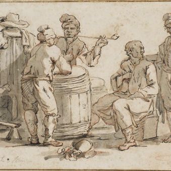 Claude Joseph Vernet — Группа мужчин разговаривала вокруг бочки, один курил