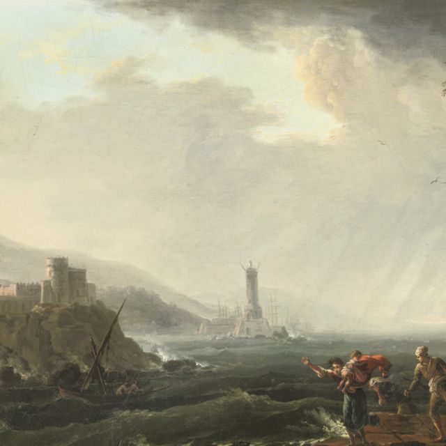 Claude Joseph Vernet — Скалистый прибрежный пейзаж с фигурами, спасающимися от бурных вод