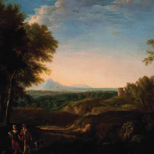 Claude Lorrain — Пасторальный пейзаж с путешественниками вдоль тропинки