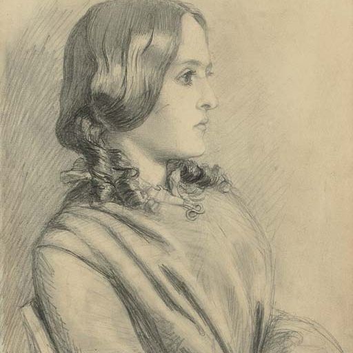 Dante Gabriel Rossetti — Портрет Маргарет Томпсон, в полный рост, в профиль справа