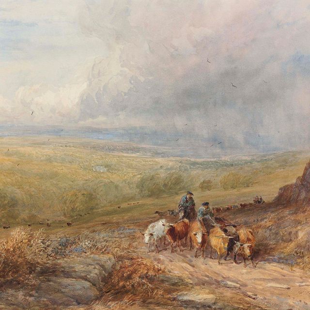 David Cox — Погонщики скота возле замка Барден на пристани, Йоркшир