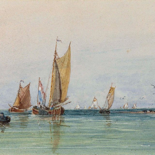 David Cox — На берегу Шельды, Голландия ( справа ); и карандашный набросок ( сзади )