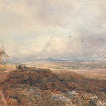 David Cox — Старая ветряная мельница и путешественники на вересковой пустоши