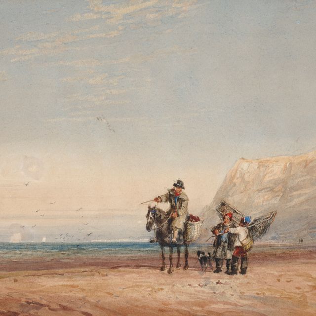 David Cox — Рыбаки на пляже под утесами