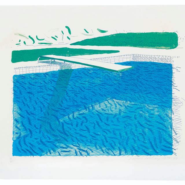 David Hockney — Литографская вода, сделанная из линий, цветного карандаша и двух синих промывок