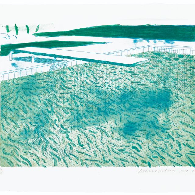 David Hockney — Литография воды, выполненная из линий с двумя светло-голубыми полосками