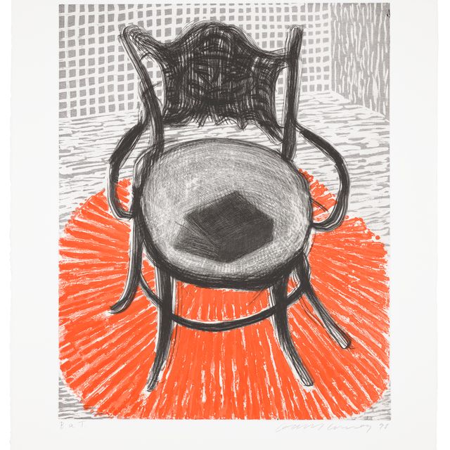 David Hockney — Кресло с книгой на Красной дорожке