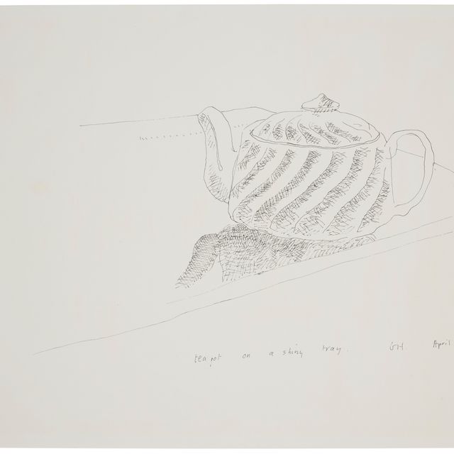 David Hockney — чайник на блестящем подносе