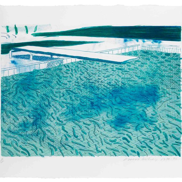 David Hockney — Литография воды, выполненная в виде линий с двумя голубыми разводами (Tyler 249; M.C.A.T. 206)
