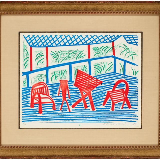 David Hockney — Два красных стула и стол, март 1986 года